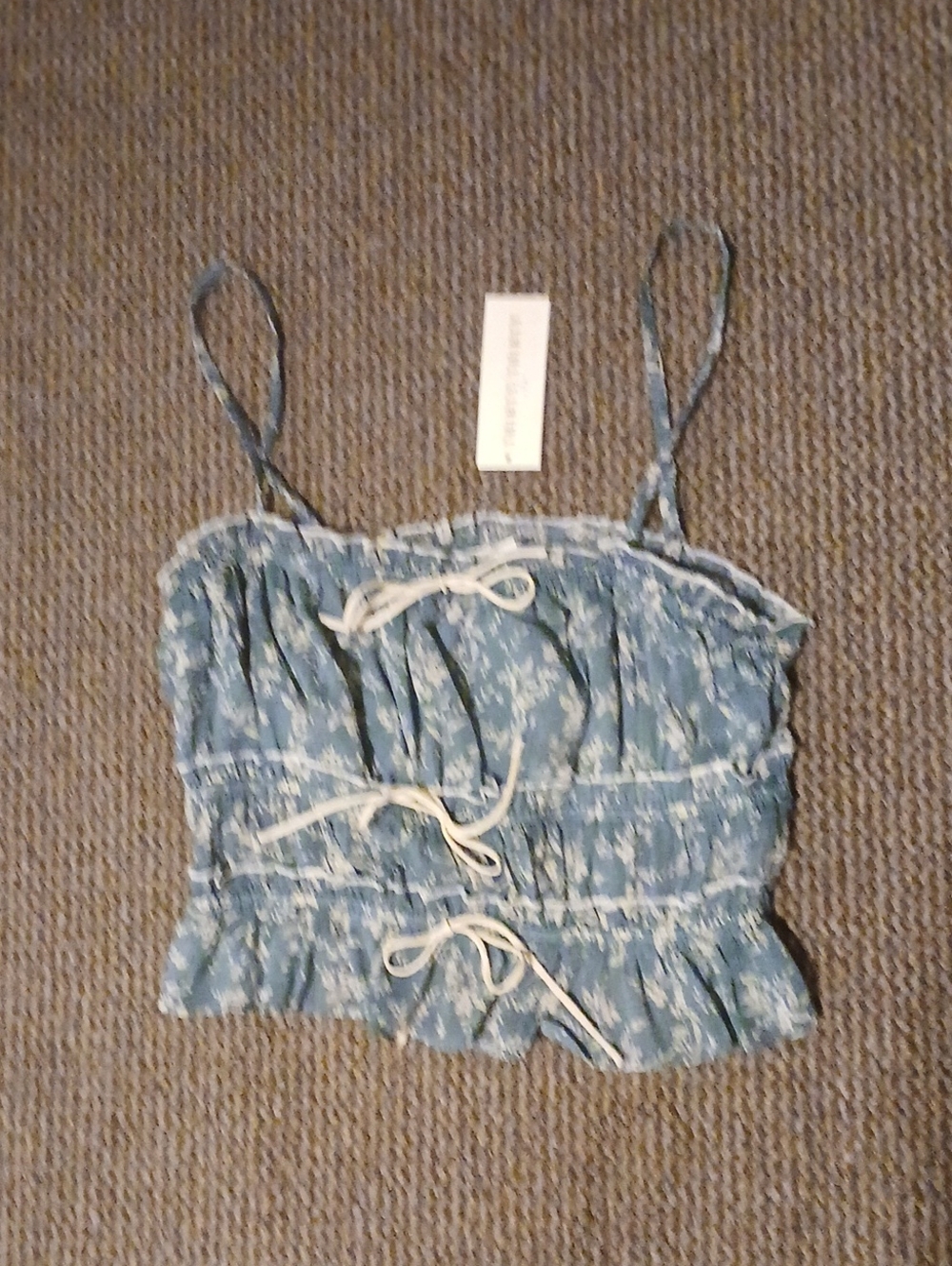 Blue Floral Ruffle Crop Tank Top